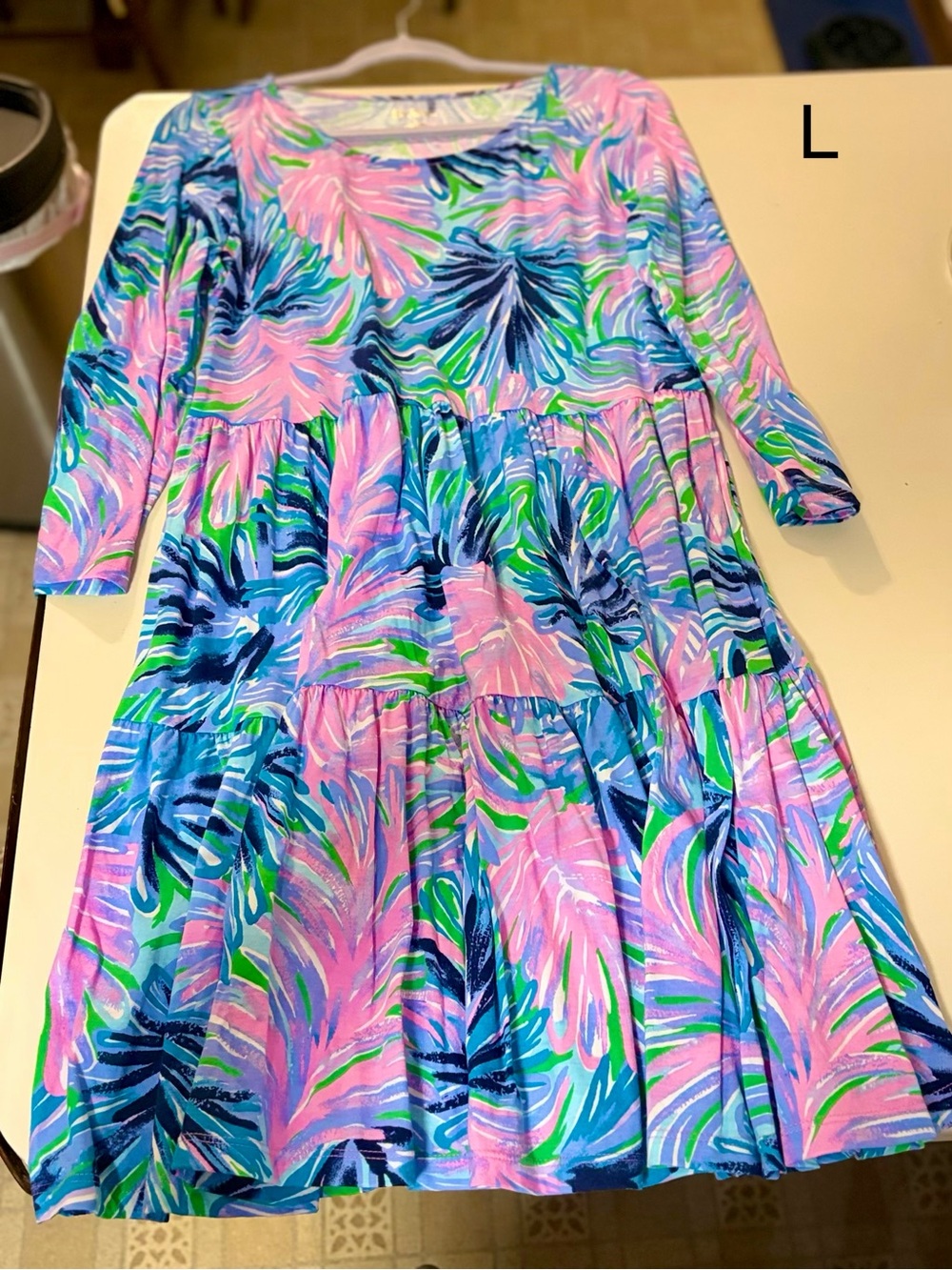 Lilly Pulitzer Pink Blue Green Tropical Tiered Dress